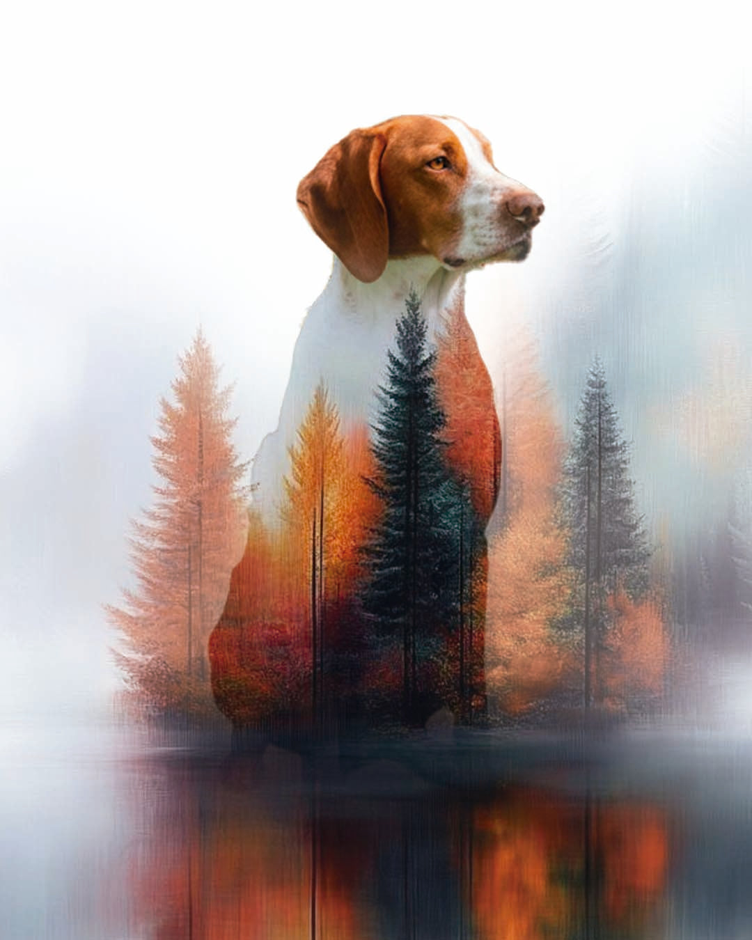 Arte y retrato de mascota integrado en un paisaje detallado