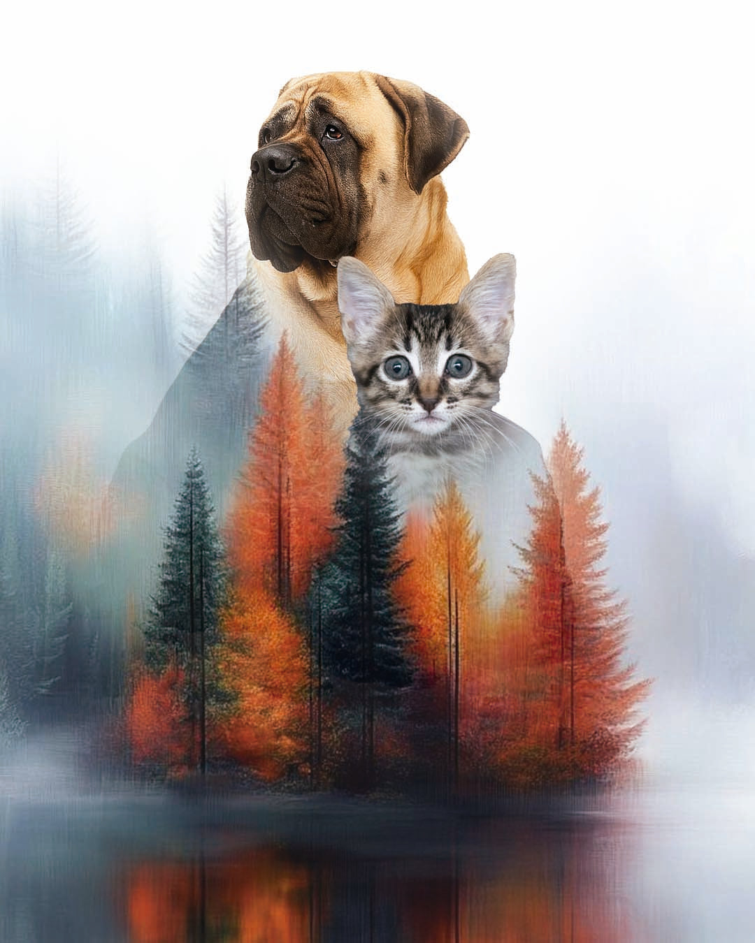 Cuadro de retrato de mascota con paisaje al aire libre