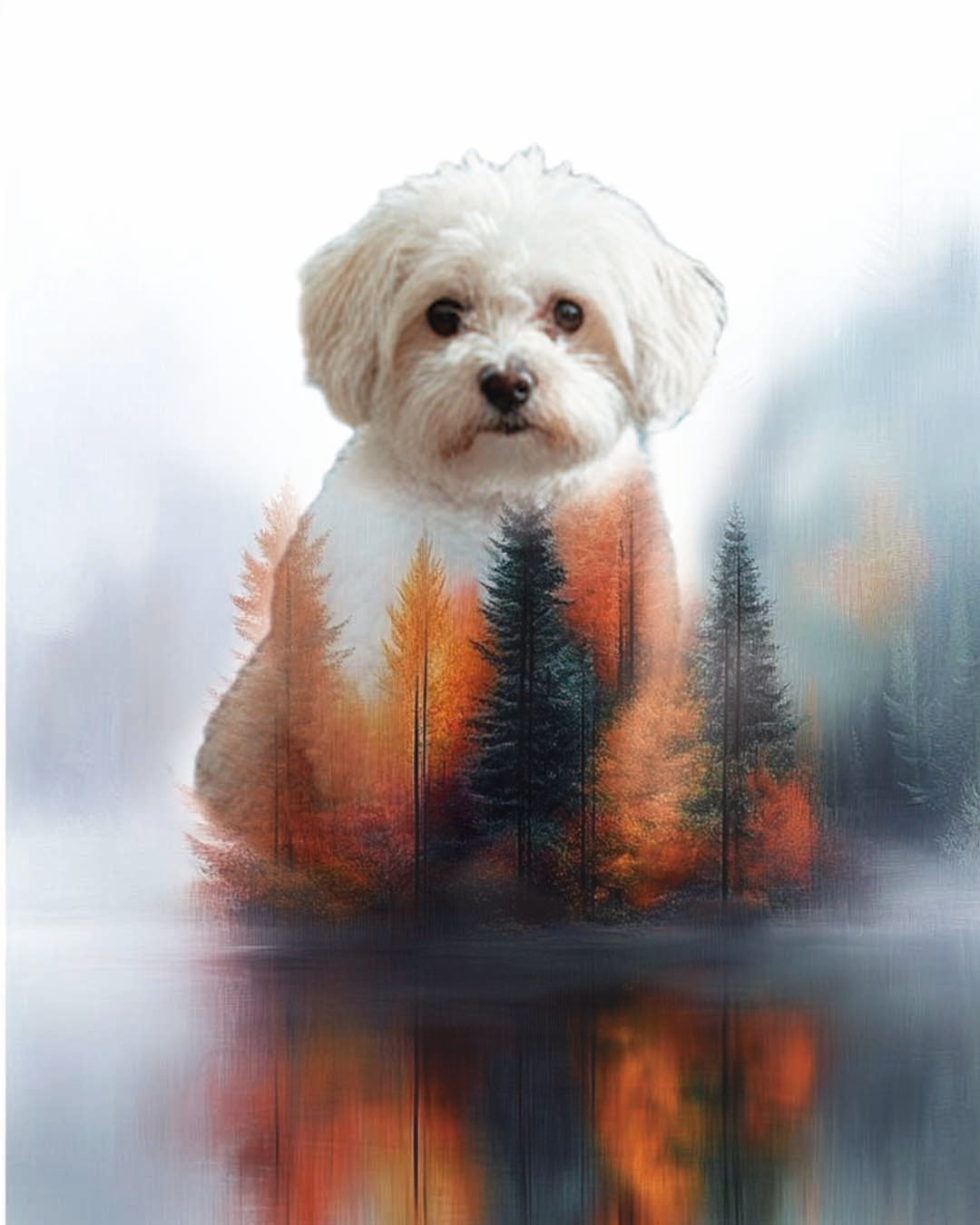 Cuadro de retrato de mascota con paisaje al aire libre