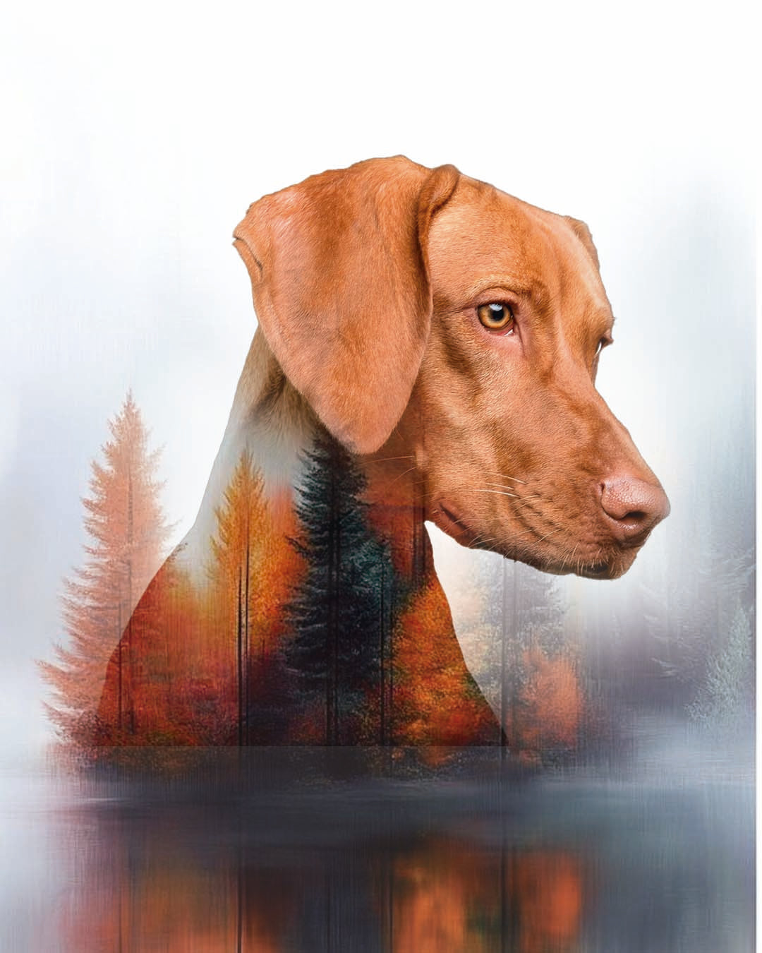 Retrato de mascota en acuarela con ilustración de fondo de paisaje