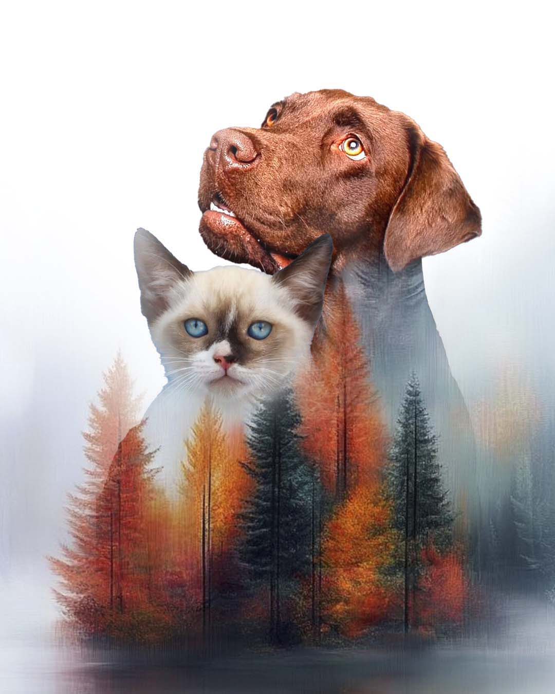 Retratos personalizados de mascotas con paisajes de fondo